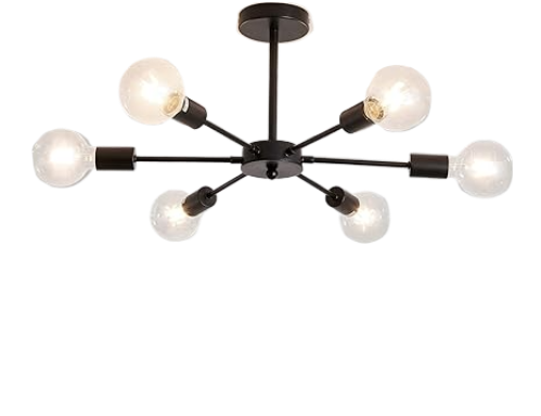 UOFUS Sputnik 6 Light Chandelier Black Mid Century